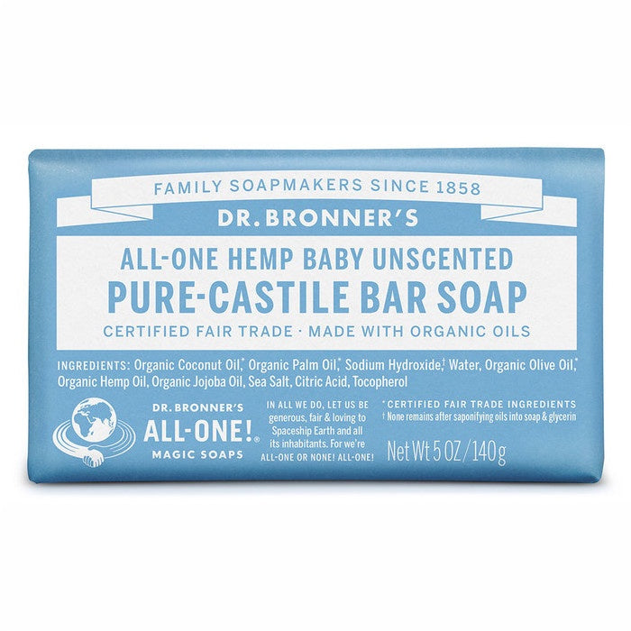 Dr Bronner's Pure Castile Soap Bar Baby Unscented 140g
